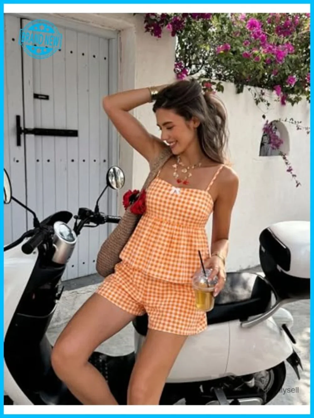 2 Piece Short Set Spaghetti Strap Cami Top Shorts with Pockets Summer